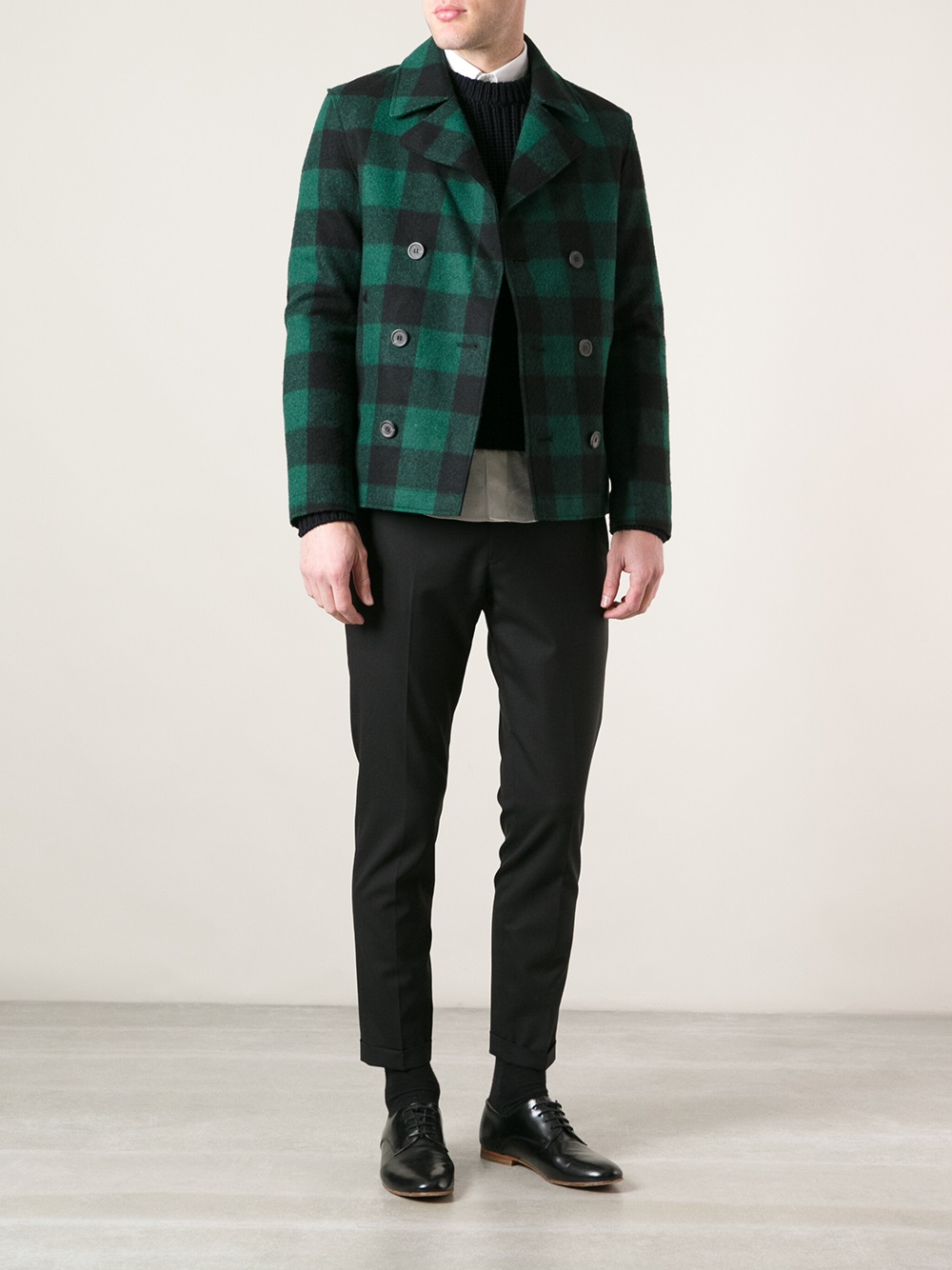 long plaid peacoat