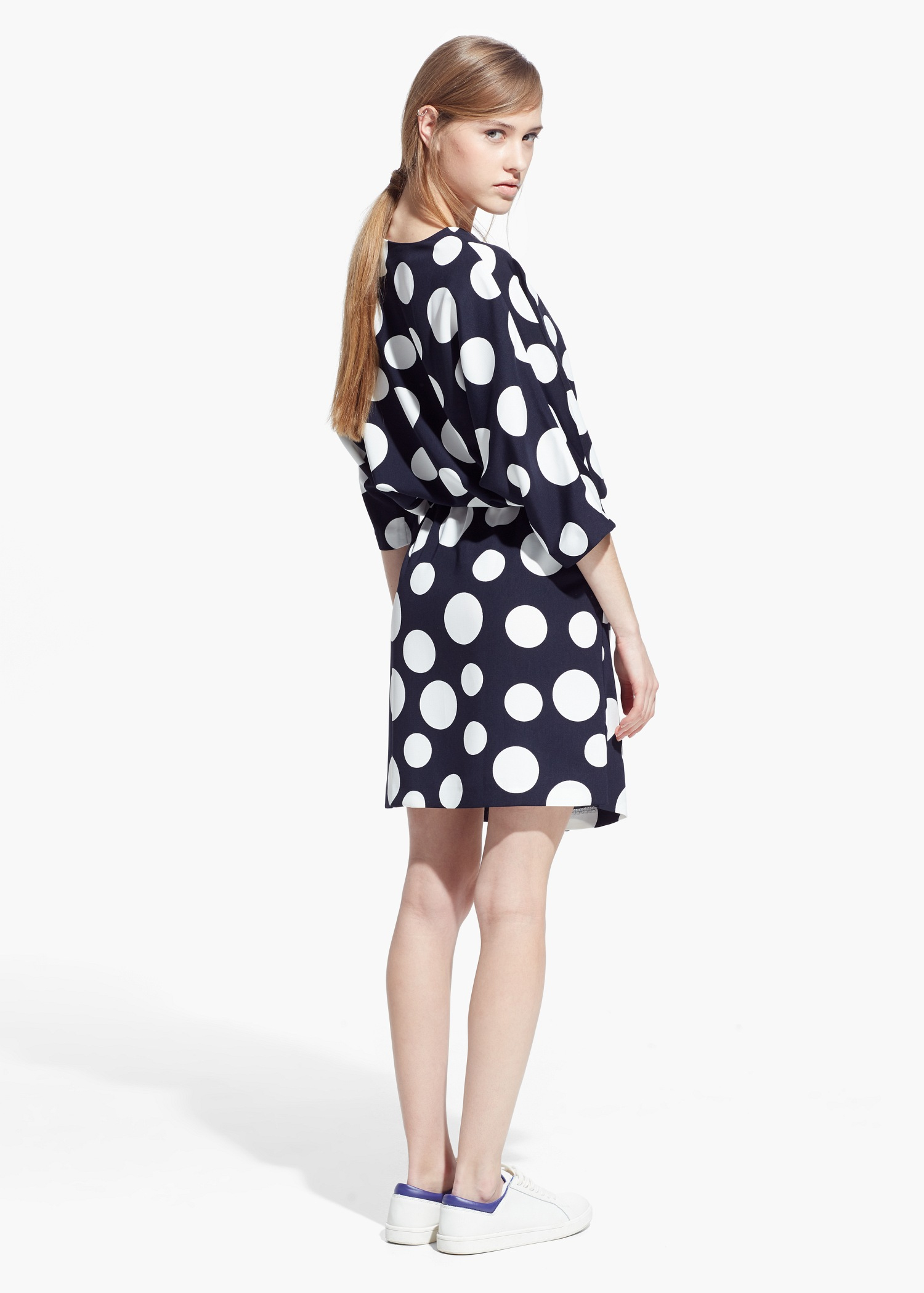 mango blue polka dot dress