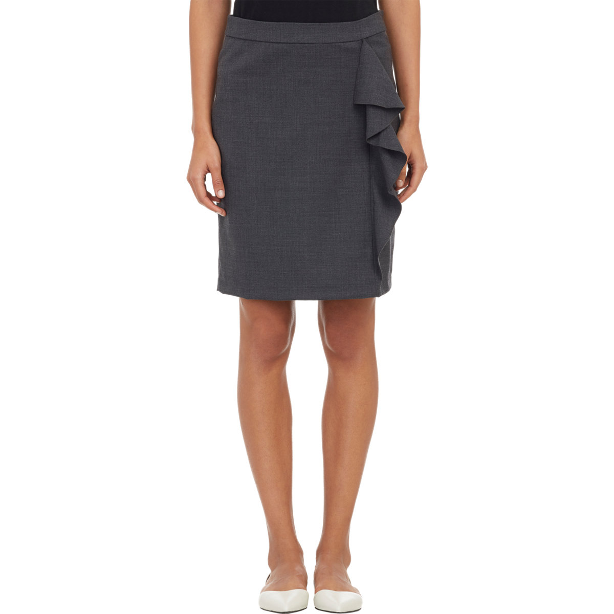 black pencil skirt with ruffle bottom