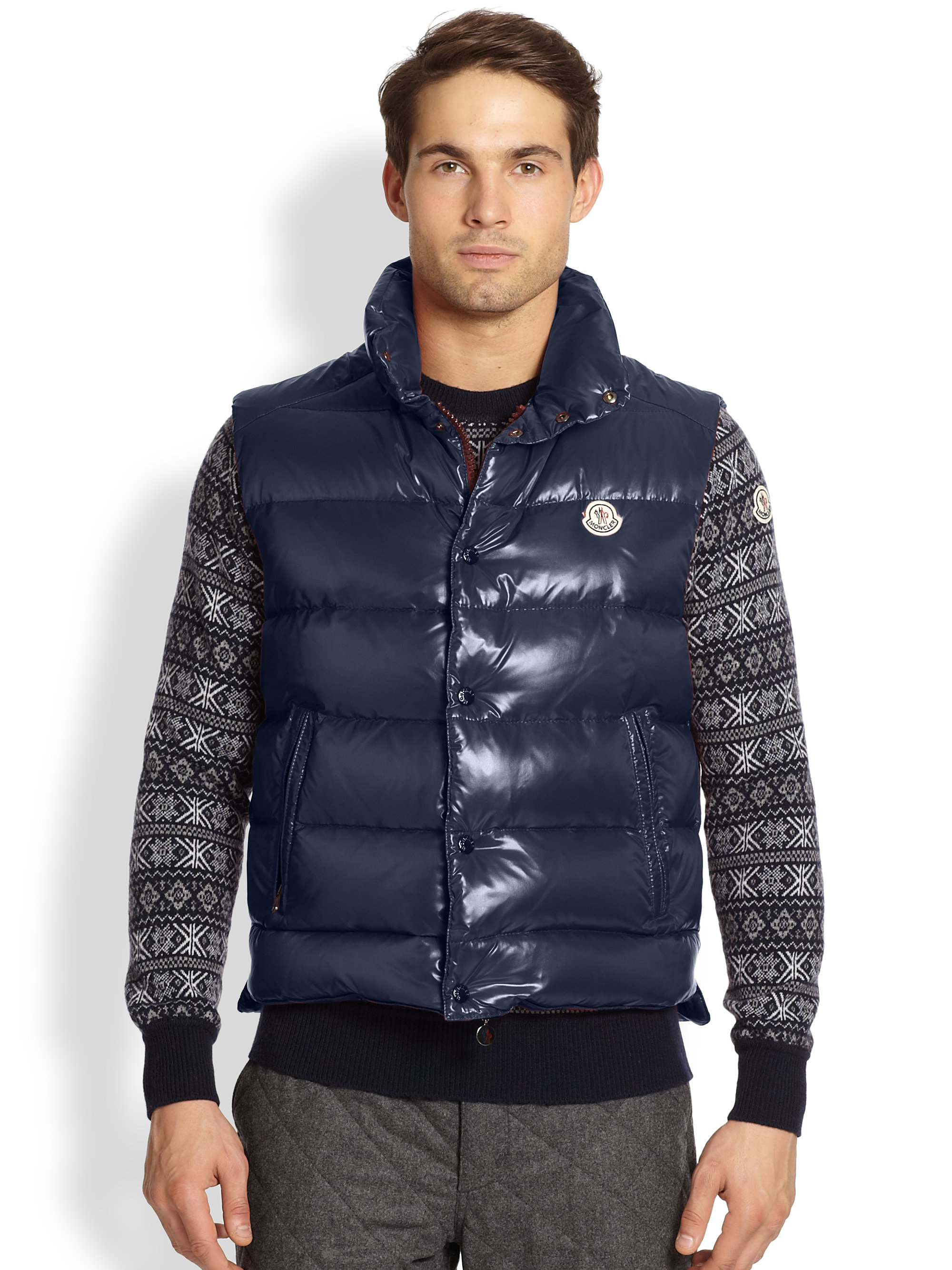 Moncler Synthetic Ghany Shiny Quilted Puffer Vest in Navy (Blue) - Lyst
