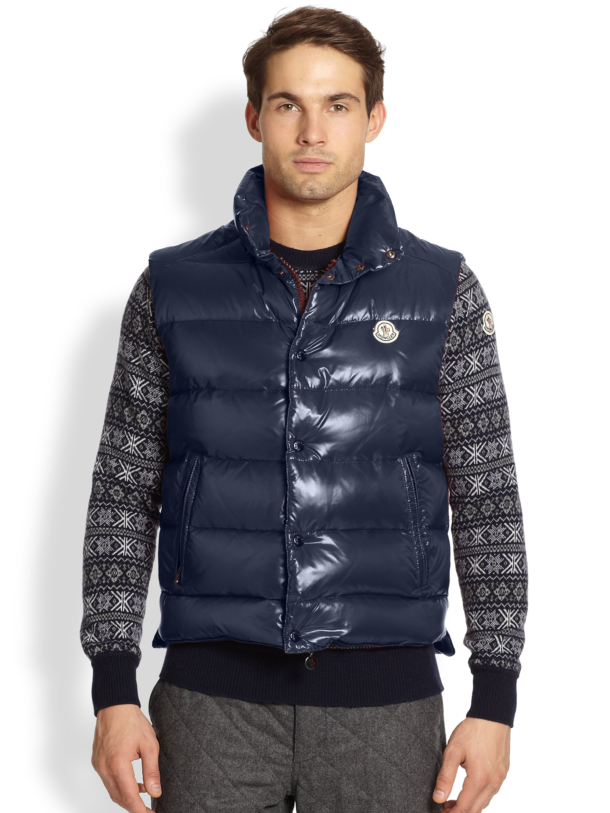 Moncler Synthetic Ghany Shiny Quilted Puffer Vest in Navy (Blue) Lyst