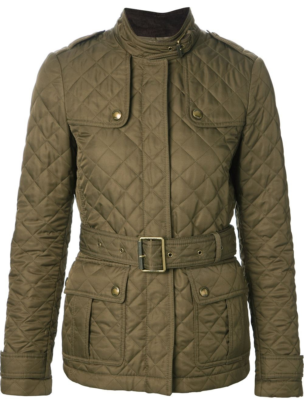 Lyst - Burberry Brit Quilted Belted Jacket in Green