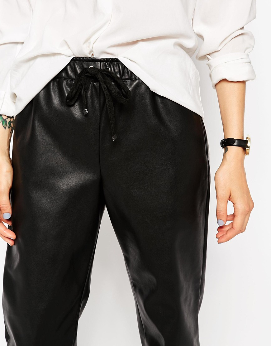 black leather look joggers