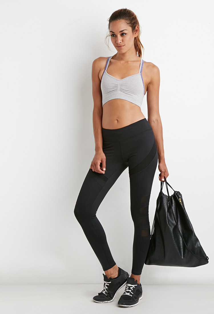 Lyst - Forever 21 Active Mesh Paneled Athletic Leggings in Black