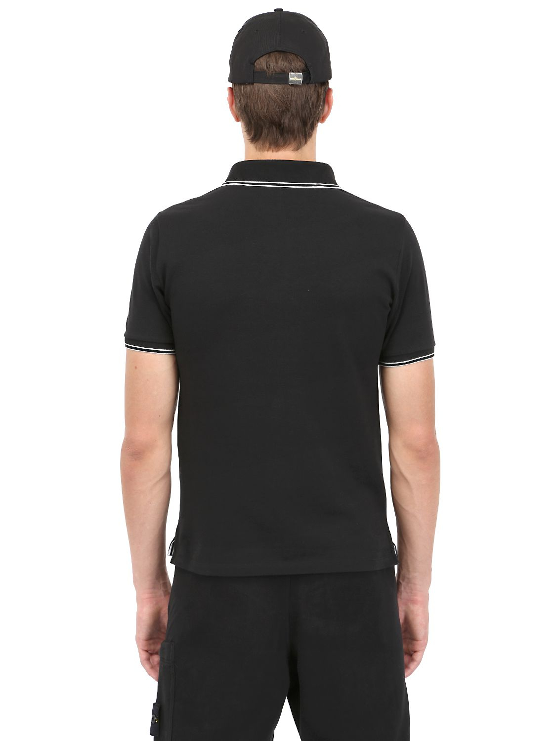 Download Stone Island Stretch Cotton Piqué Polo Shirt in Black for ...
