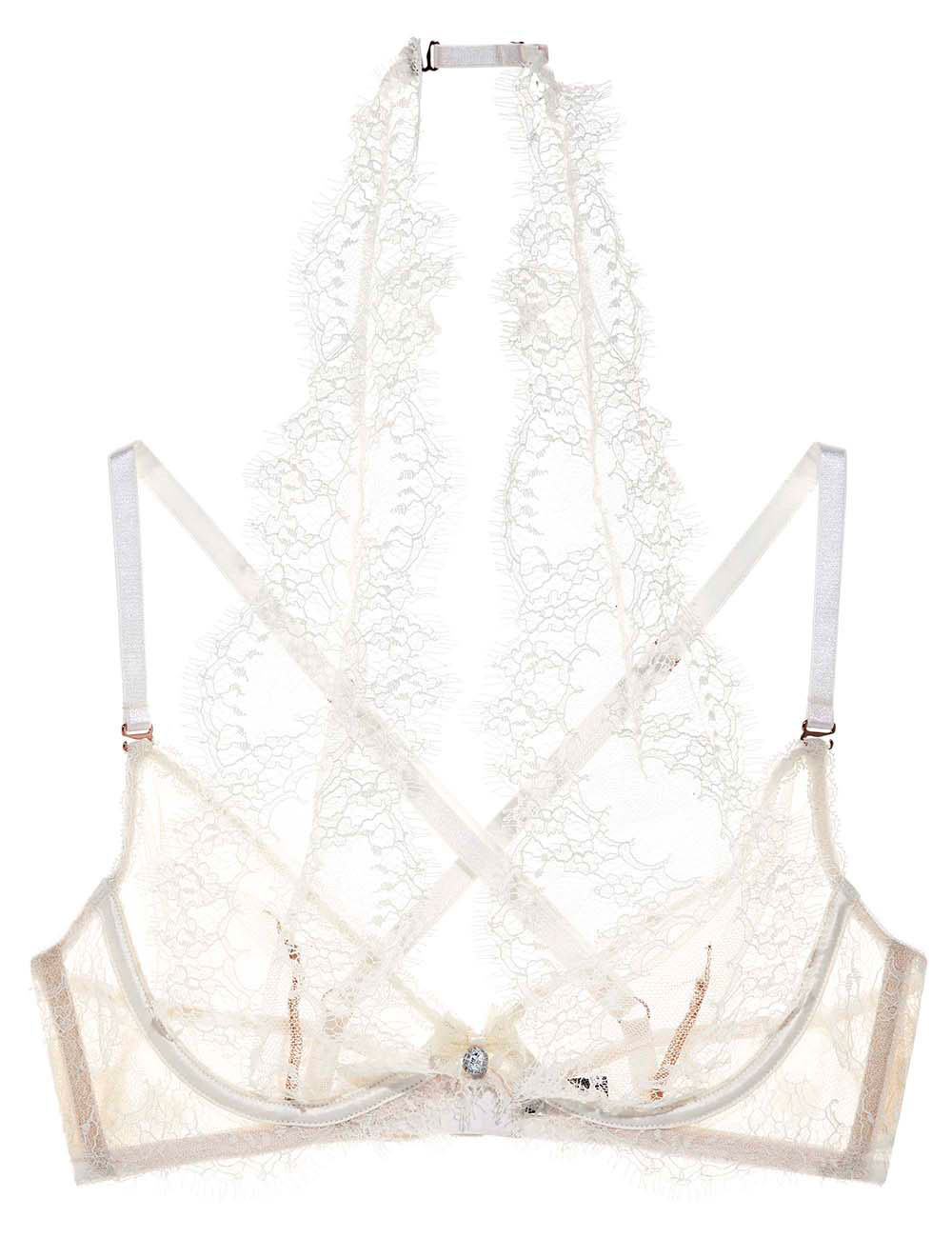Myla Compelling Lace Ivory/nude Lace Halterneck Bra | Lingerie in White ...