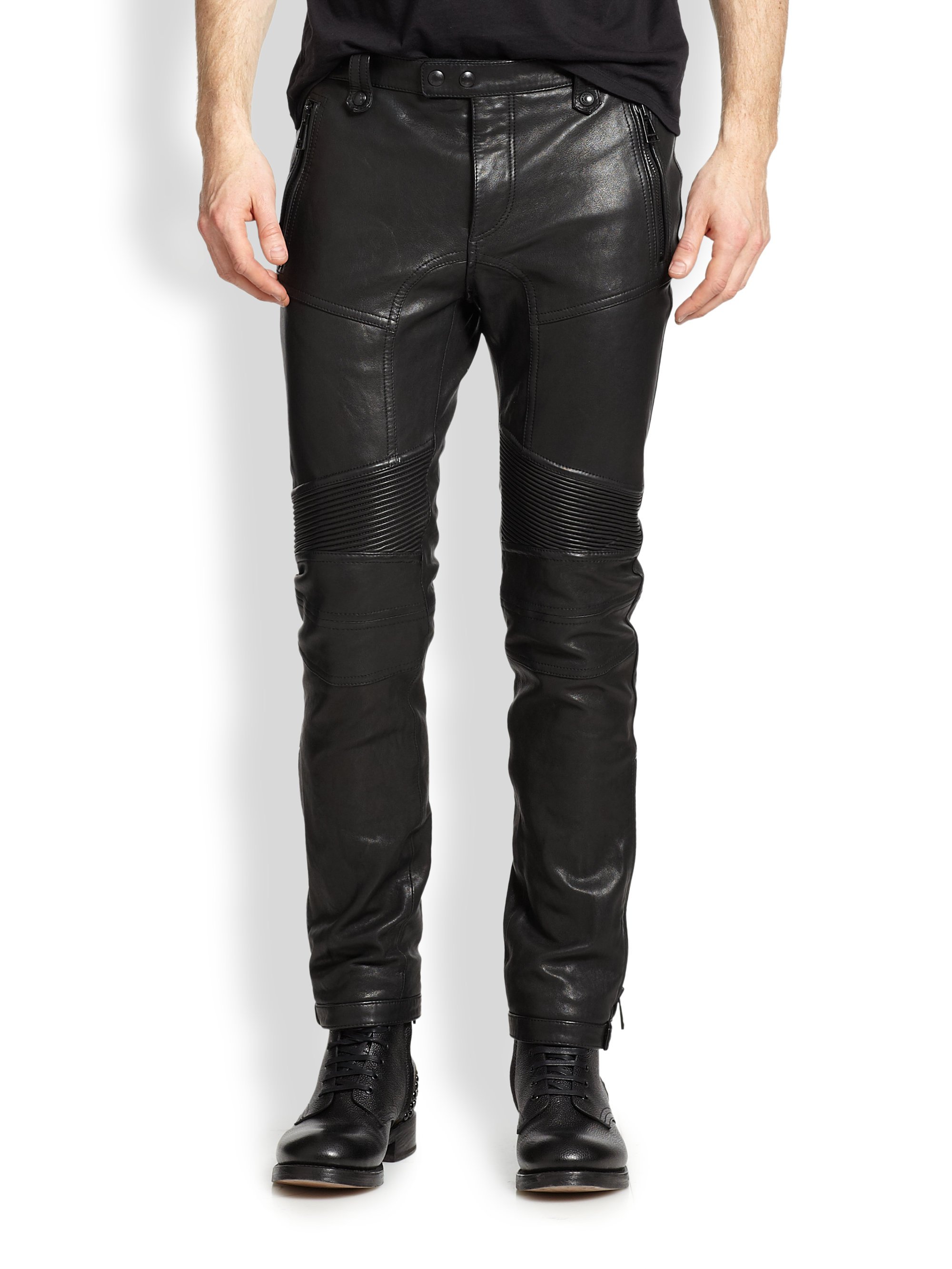 Lyst - Belstaff Washed Leather Pants in Black for Men