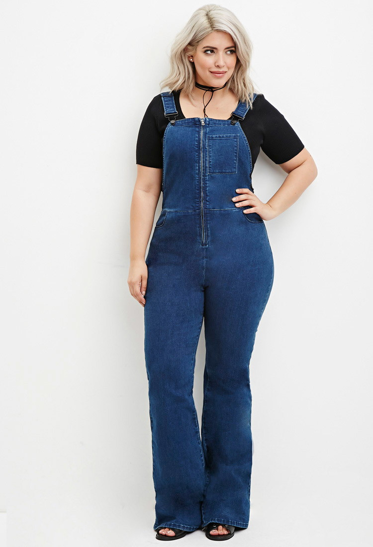 Zipped Denim Overalls in Dark Denim 
