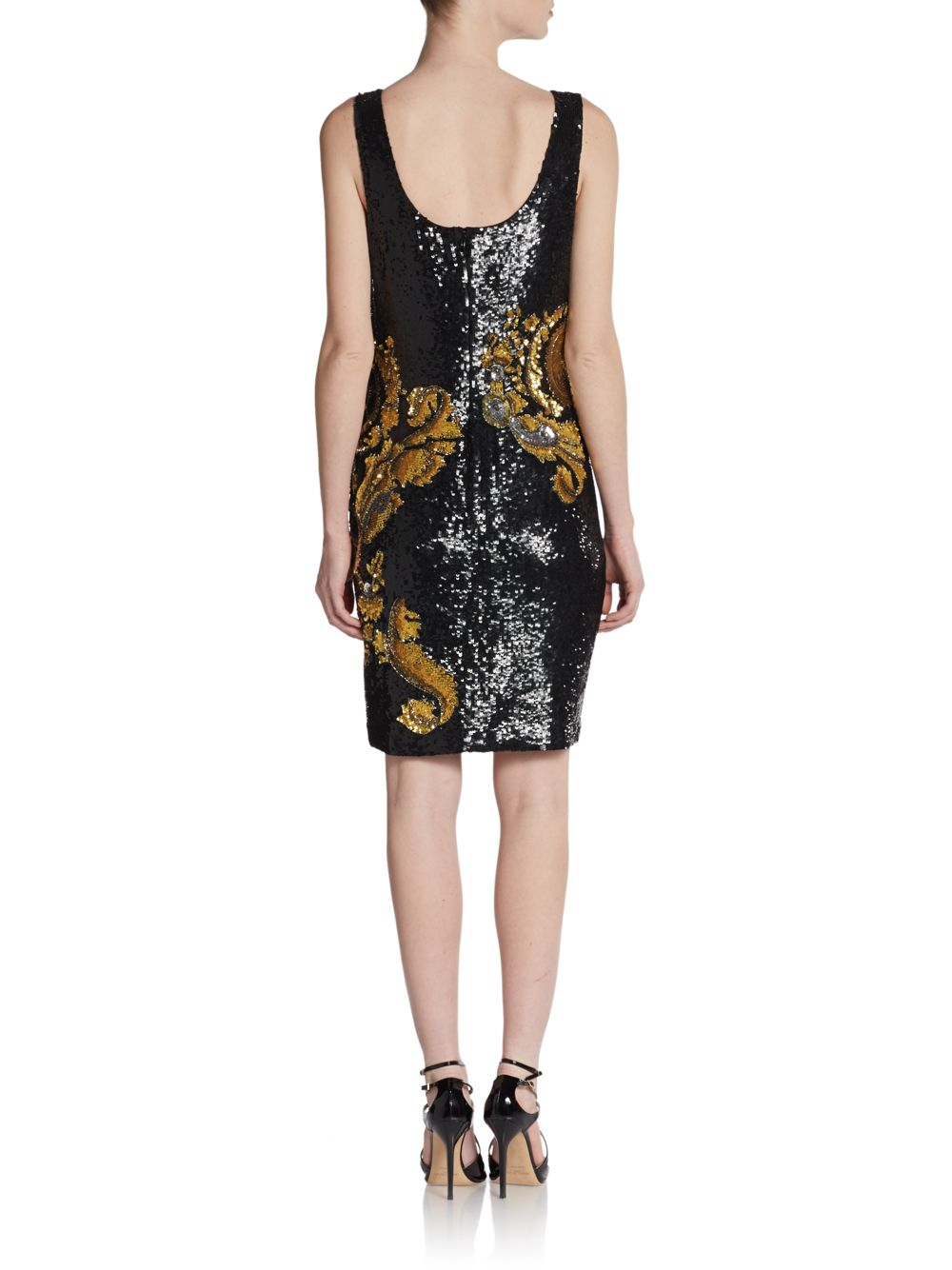 Versace Sequined Scroll Dress in Gold (black gold) | Lyst
