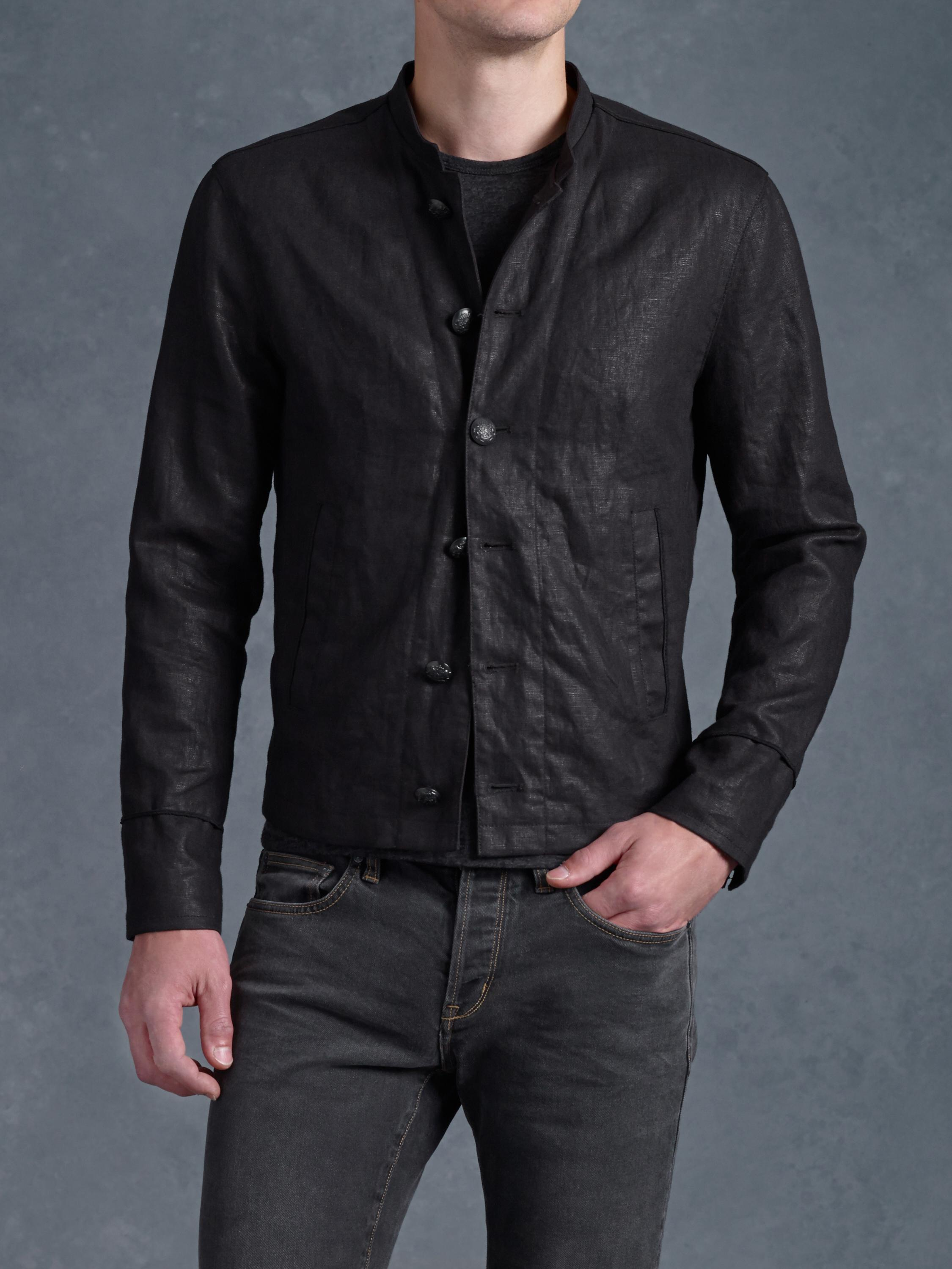 John Varvatos Linen Officer Jacket in Black for Men - Lyst