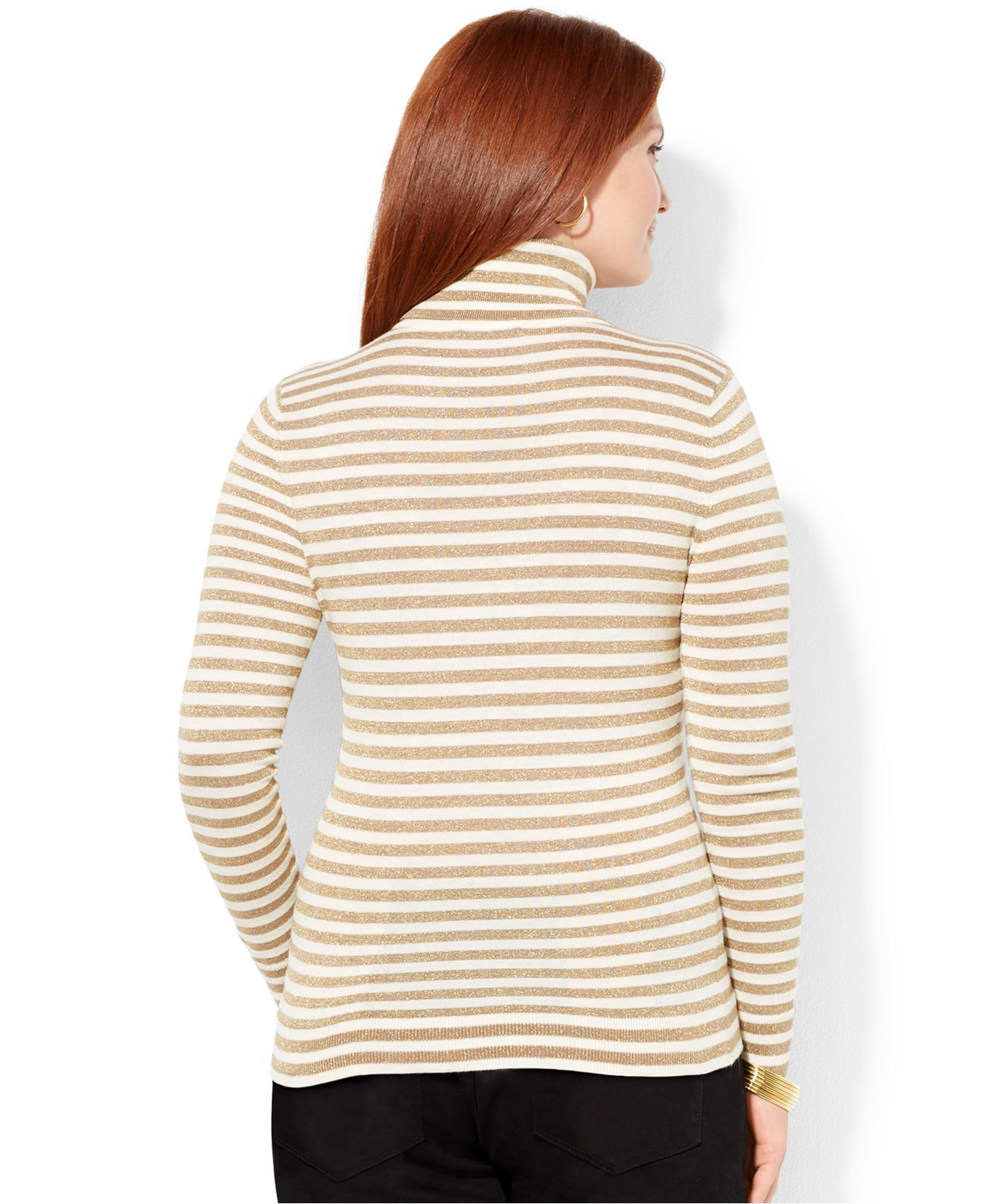 Lauren by Ralph Lauren Plus Size MetallicStriped Turtleneck Sweater in