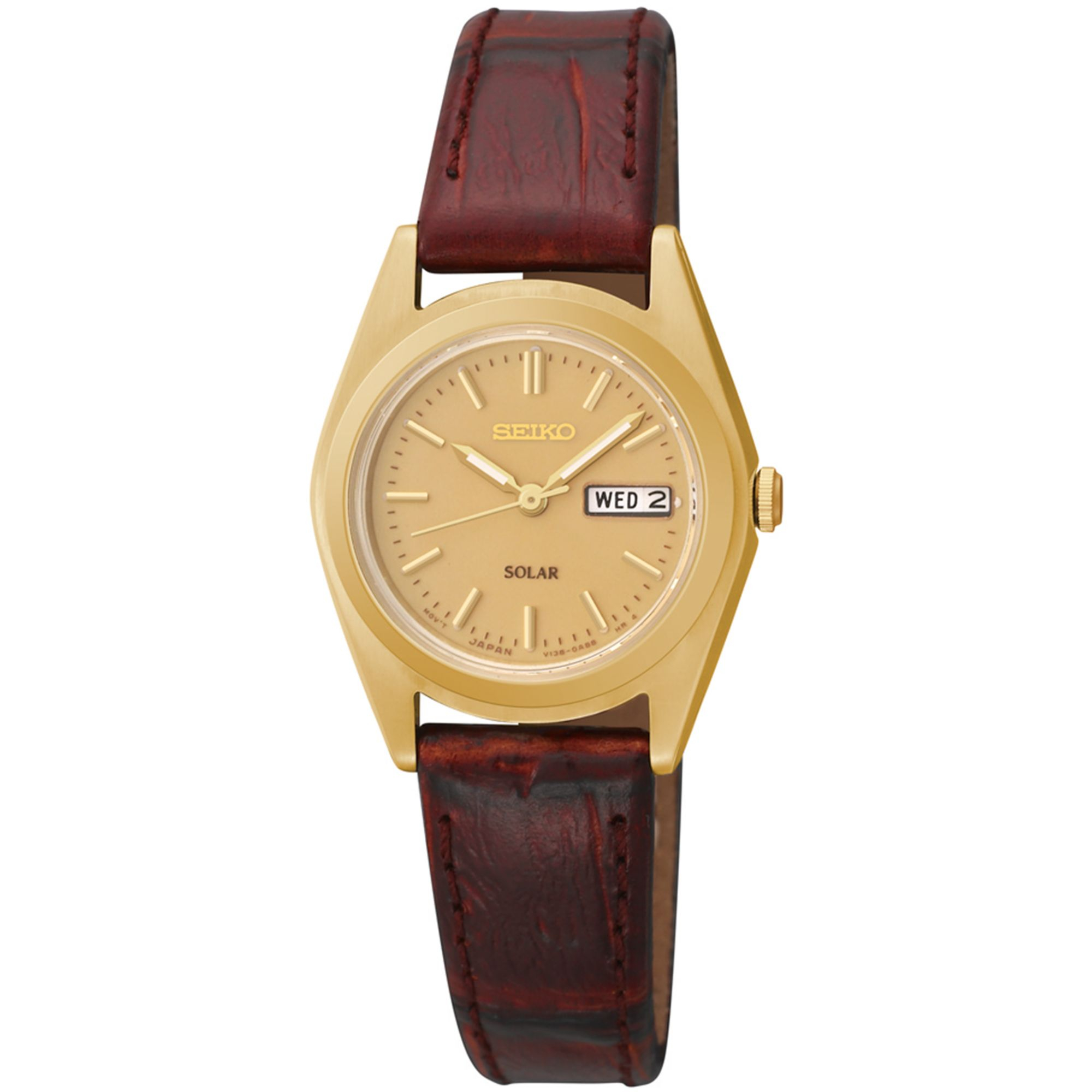 Seiko Women's Solar Brown Leather Strap Watch 25mm Sut120 in Red | Lyst