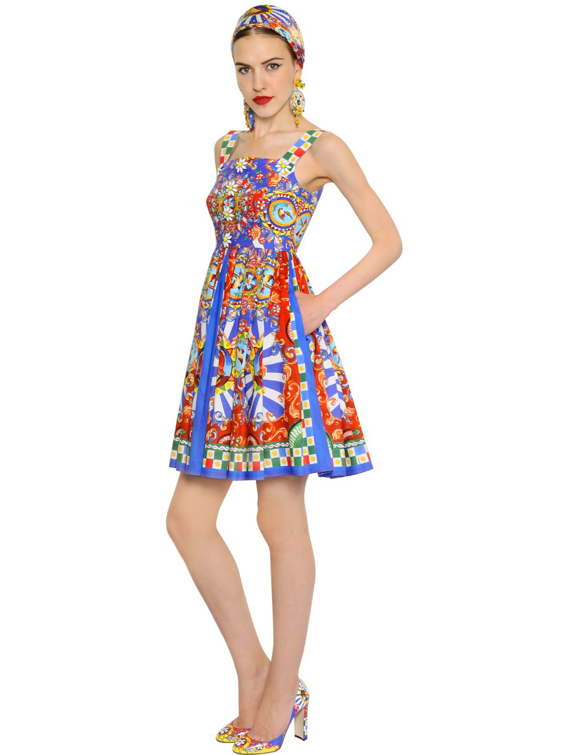Lyst - Dolce & Gabbana Carretto Printed Cotton Poplin Dress