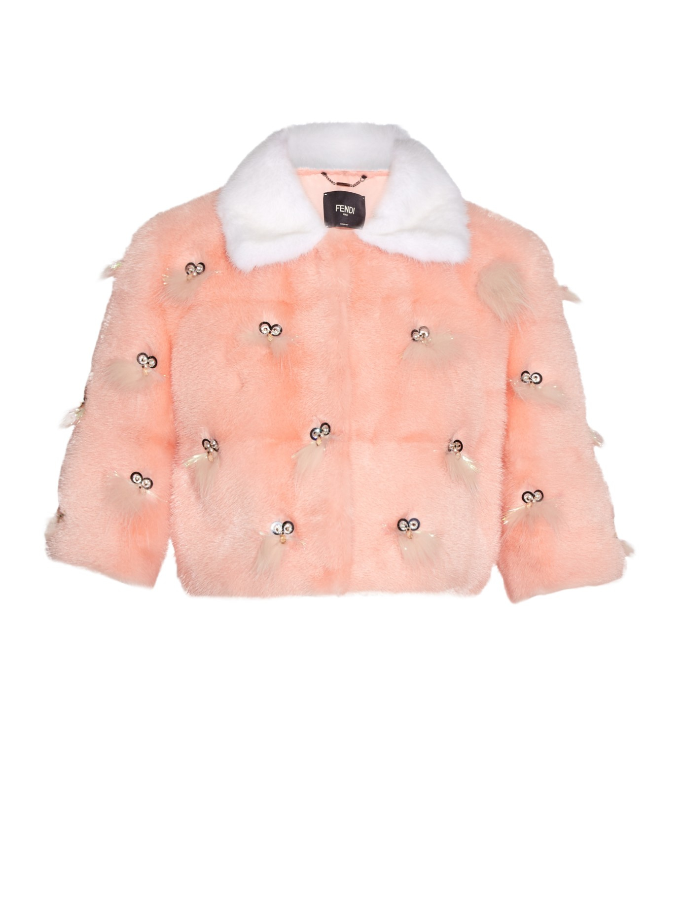 Fendi Bug-Eyes Embellished Mink-Fur Jacket in Pink | Lyst