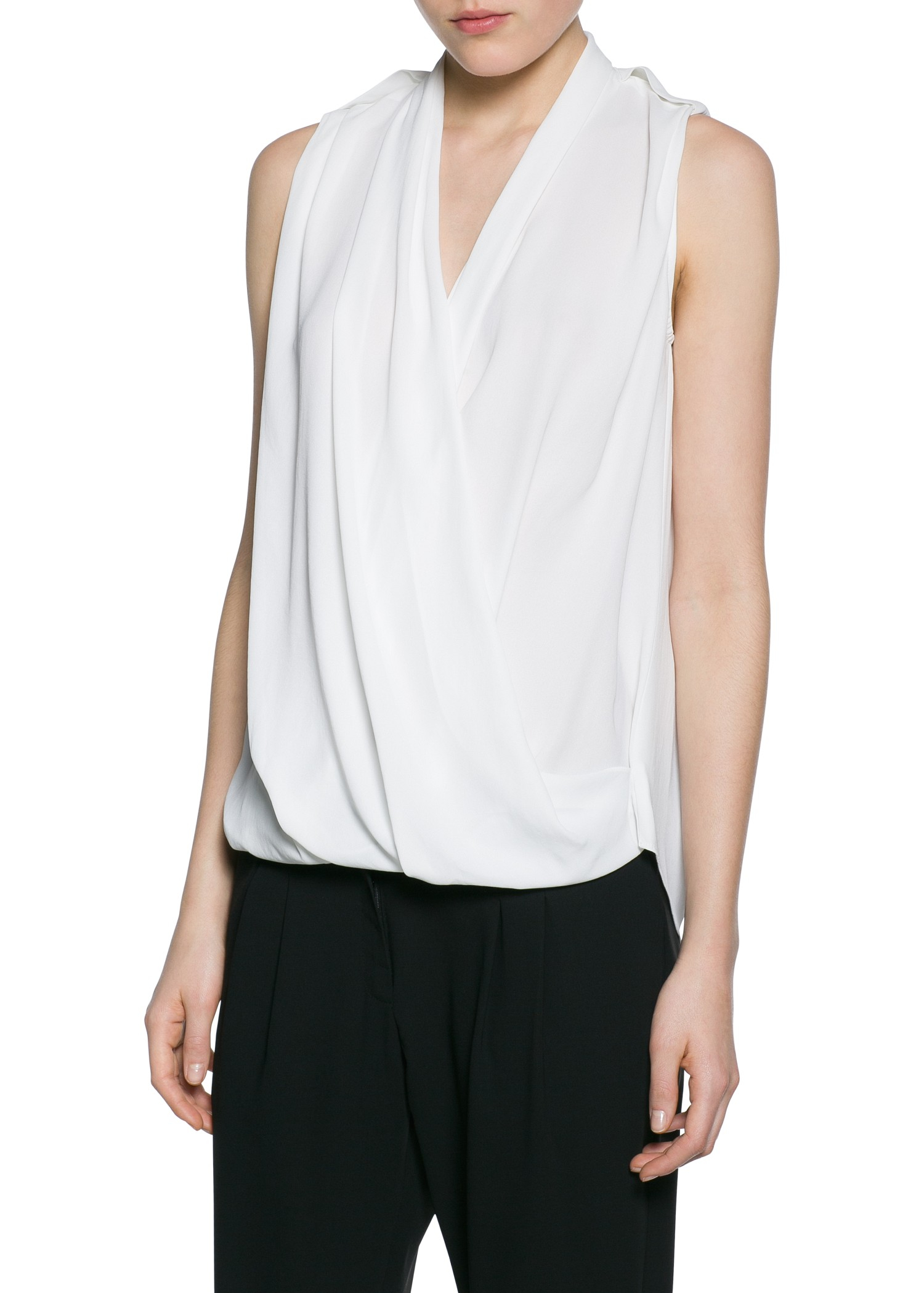 Lyst Mango Draped Chiffon Top in White