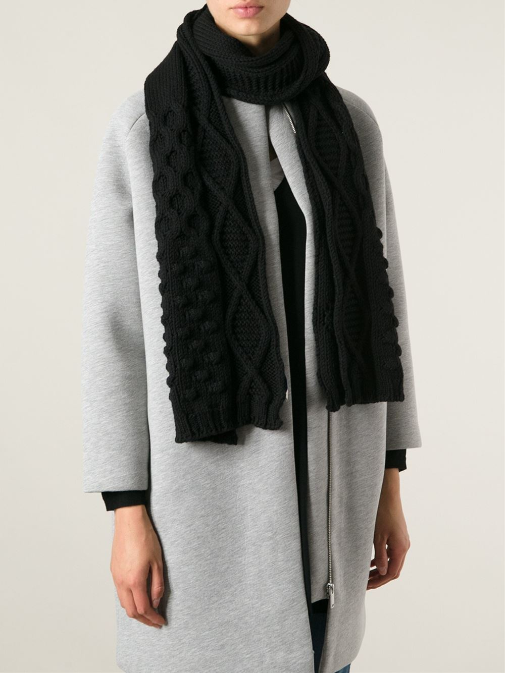 Moncler Cable Knit Scarf in Black Lyst