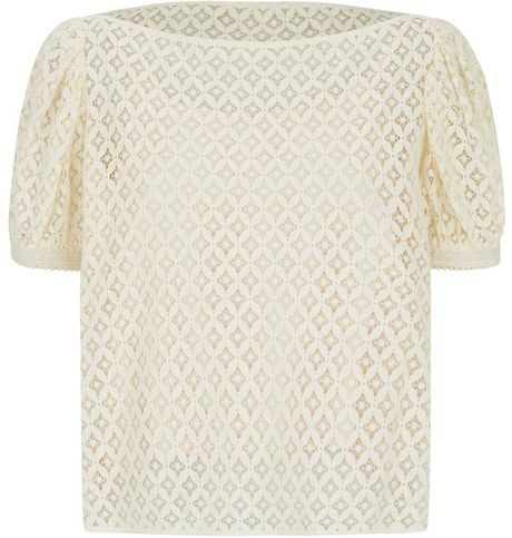 See By Chloé Puff Sleeve Lace Top in Beige | Lyst