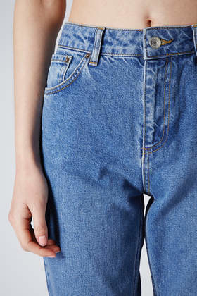 TOPSHOP Petite Moto Vintage Wash Mom Jeans in Mid Stone (Blue) - Lyst