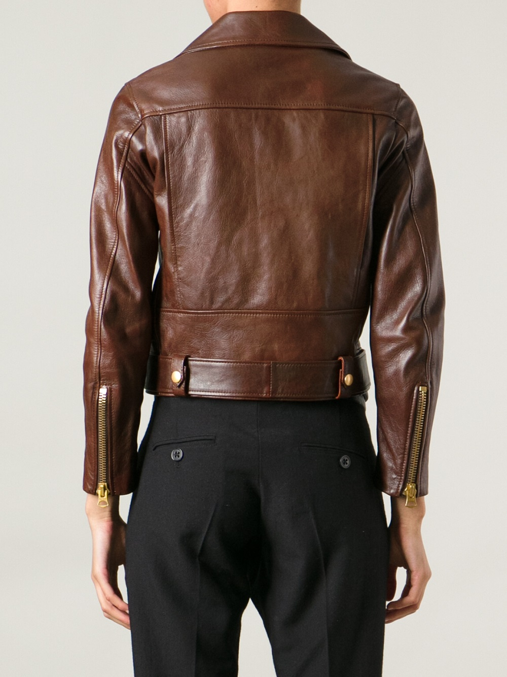 Acne Studios Mock Vintage Biker Jacket in Brown - Lyst