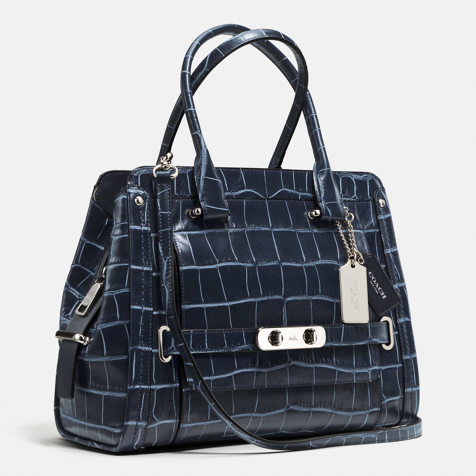Coach Denim Satchel coach swagger frame satchel in denim croc embossed leather Coach Denim Satchel coach swagger frame satchel in denim croc embossed leather