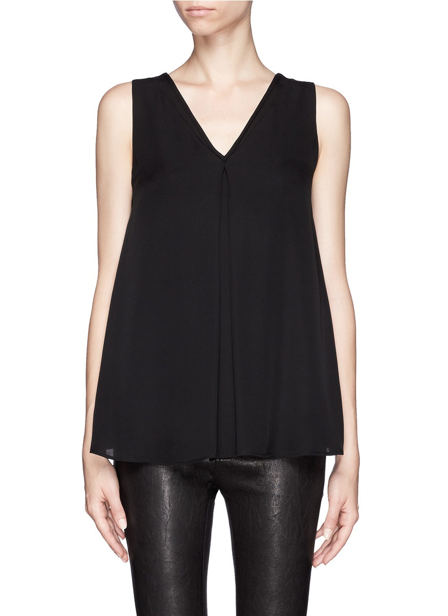 Theory 'lesay' Vneck Silk Tank Top in Black Lyst