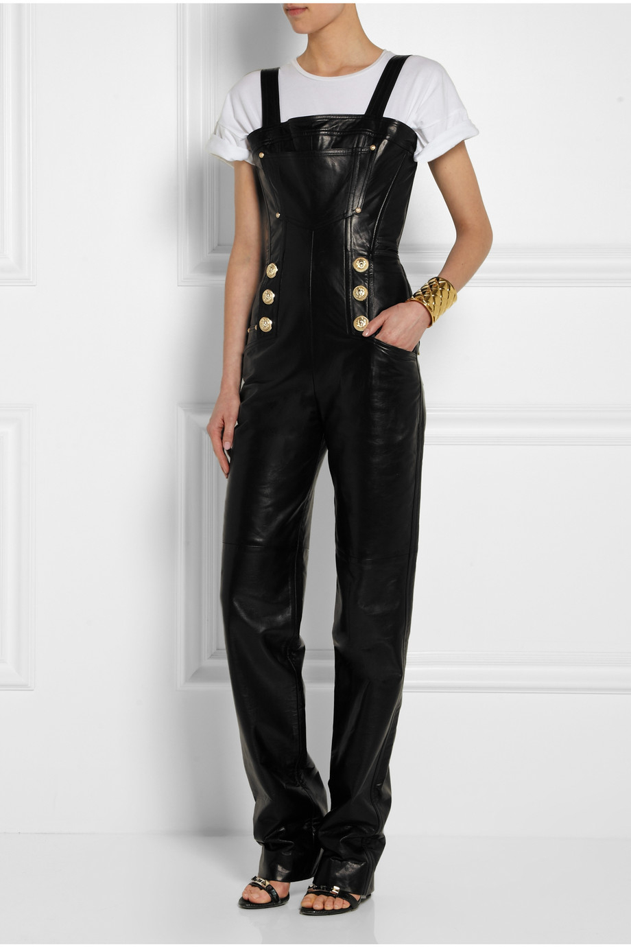 Balmain Leather Jumpsuit in Black - Lyst