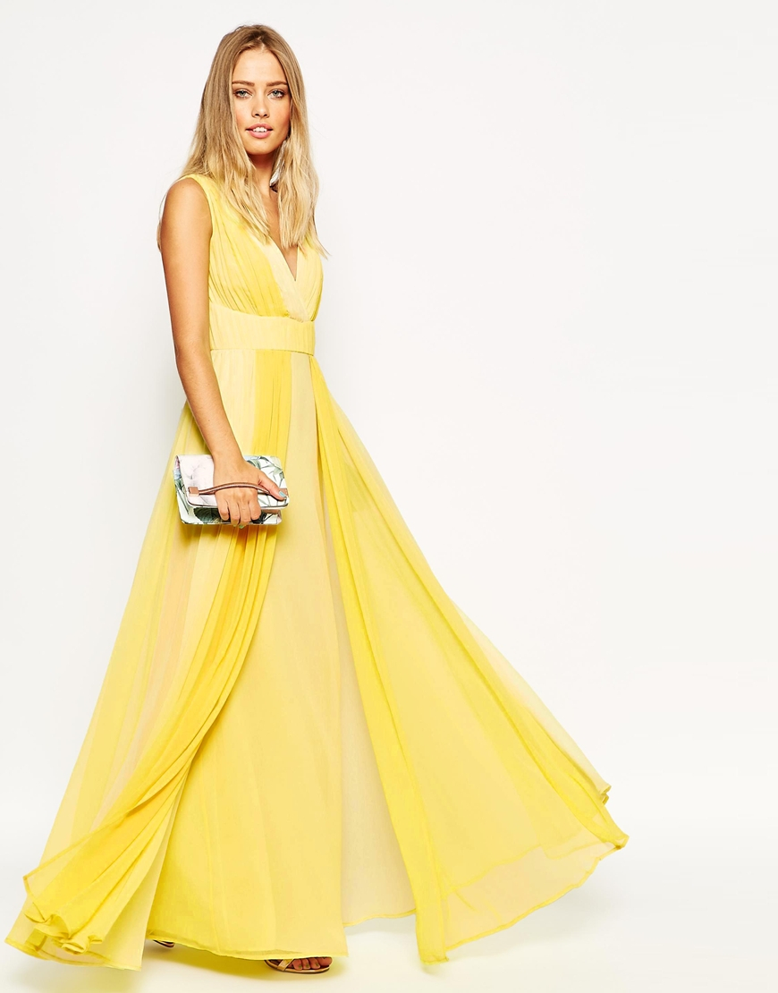 Asos Ombre Cross Front Maxi Dress in Yellow | Lyst