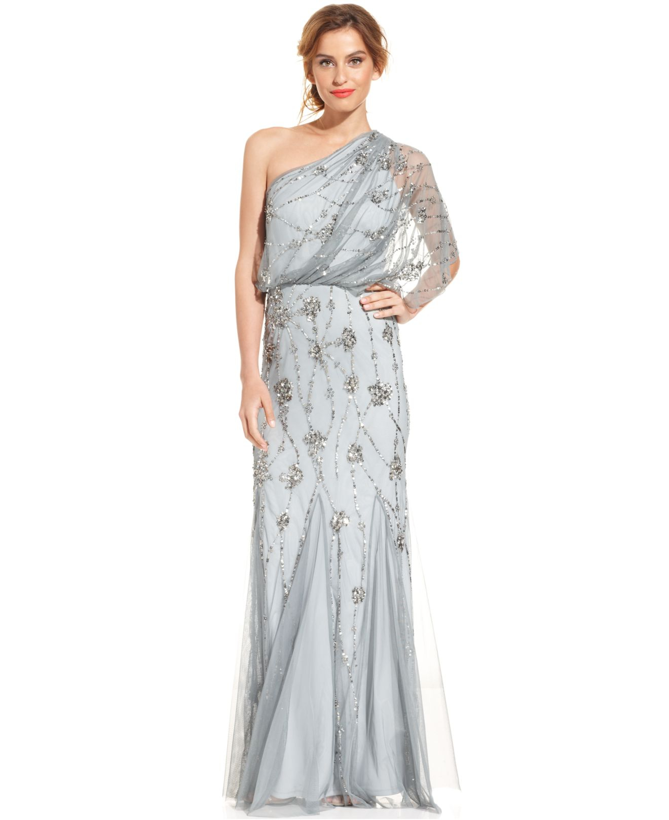 Adrianna Papell Oneshoulder Beaded Blouson Gown in Slate (Gray) - Lyst