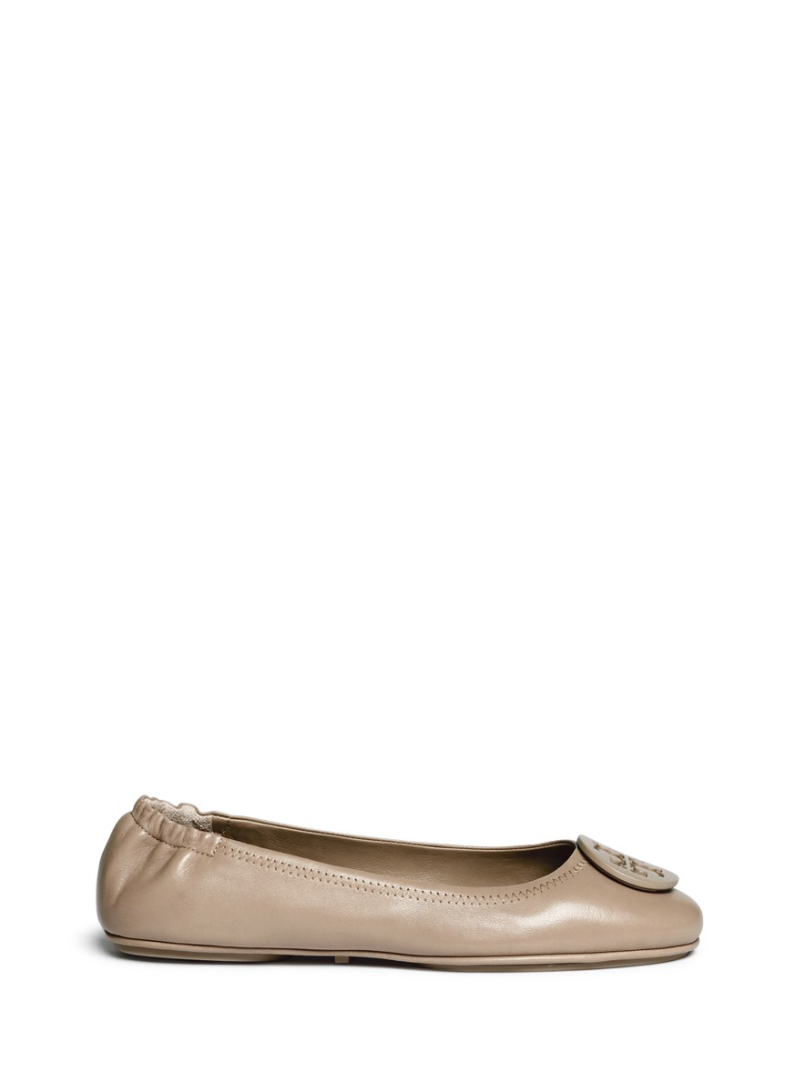 Tory Burch 'minnie Travel' Leather Ballet Flats in Gray | Lyst