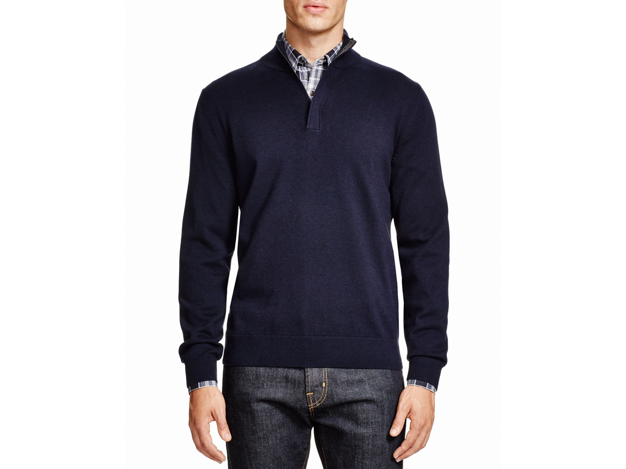 BOSS by Hugo Boss Cotton Boss Enricco Quarter Zip Sweater in Navy (Blue ...