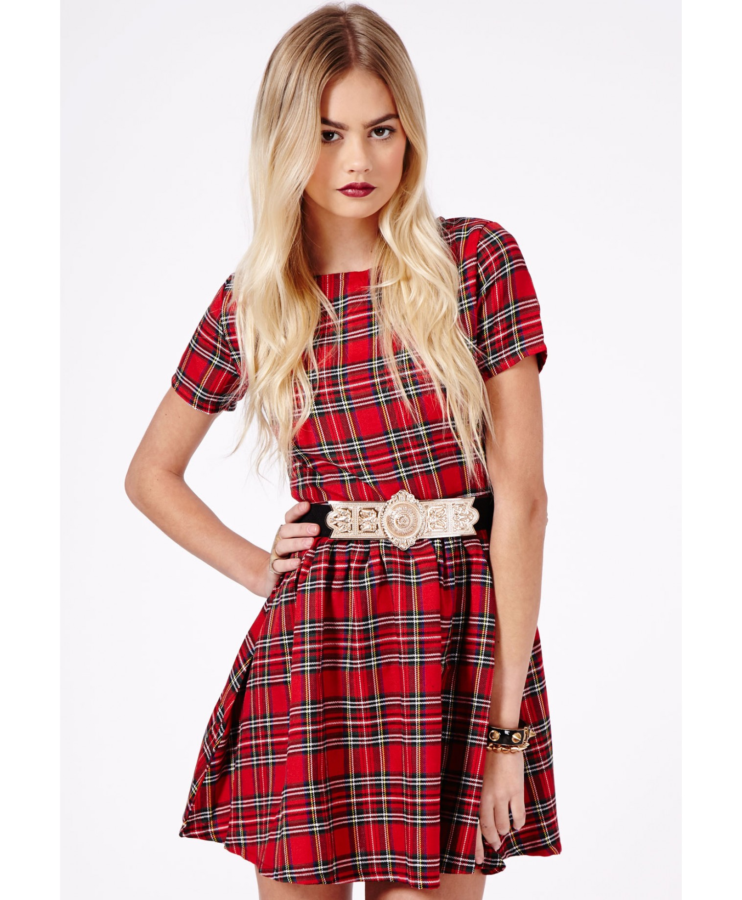 red tartan skater dress