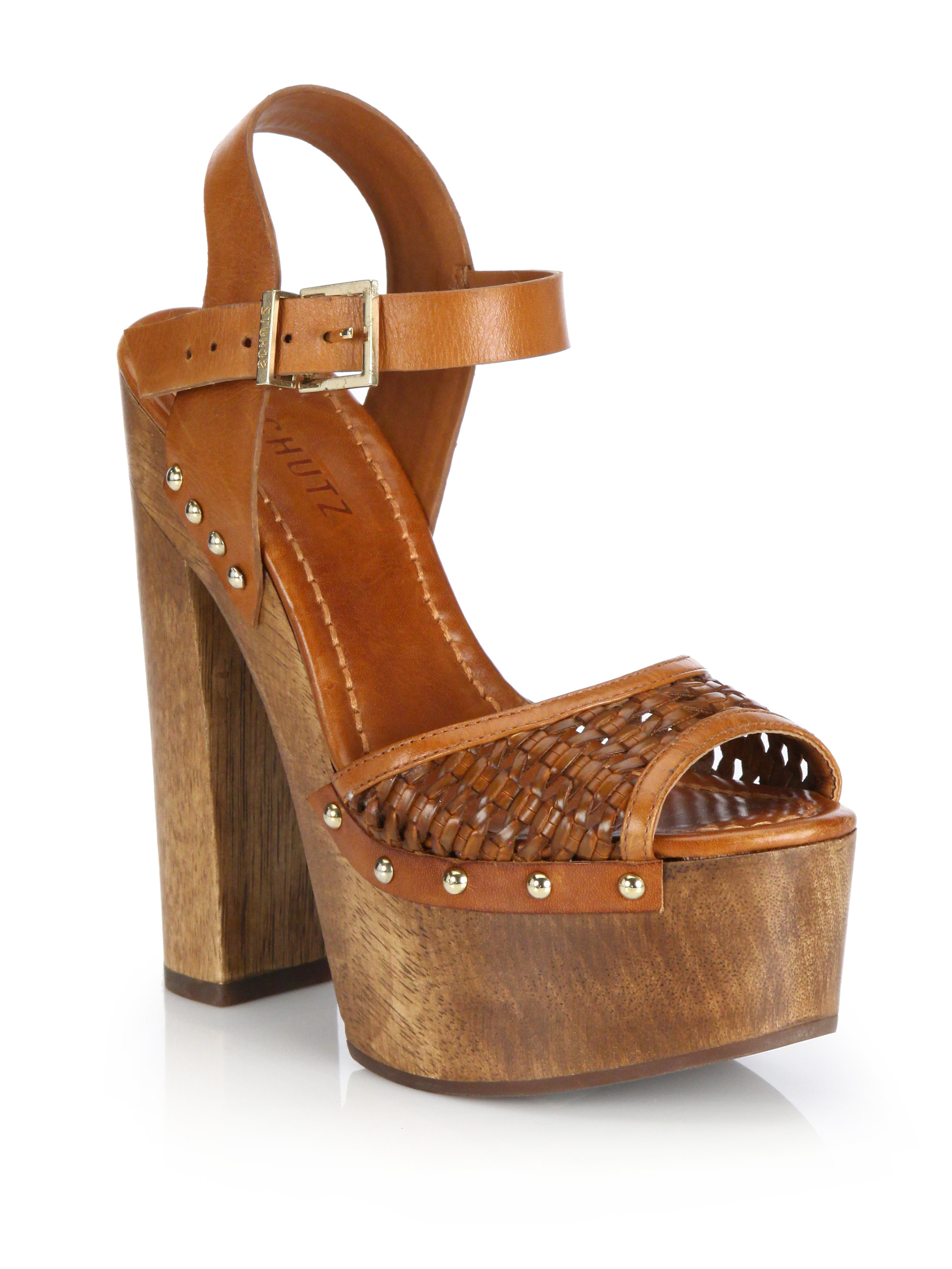 Lyst Schutz Janice Woven Leather Platform Sandals in Brown