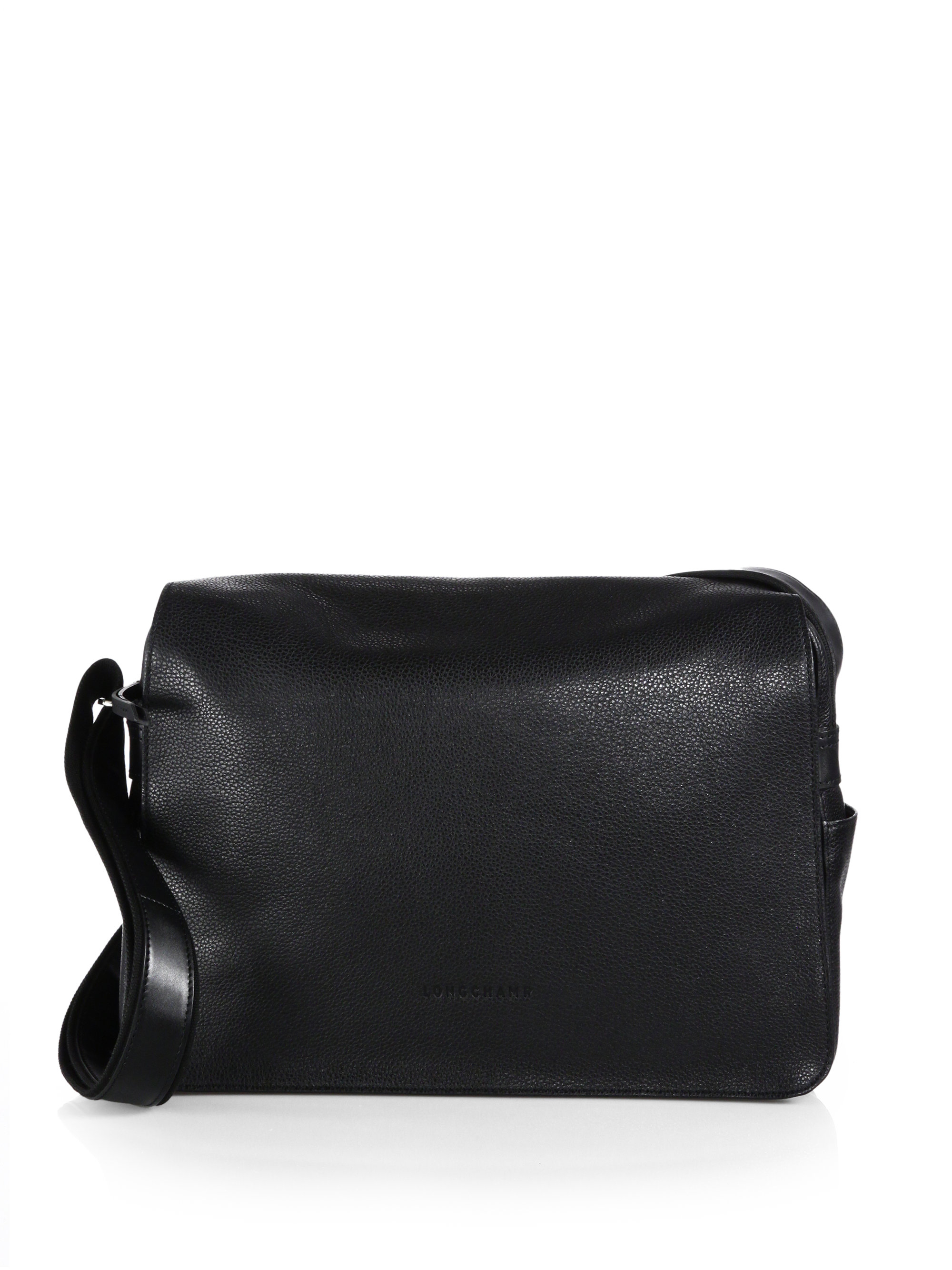 Black Leather Messenger Bag for Men