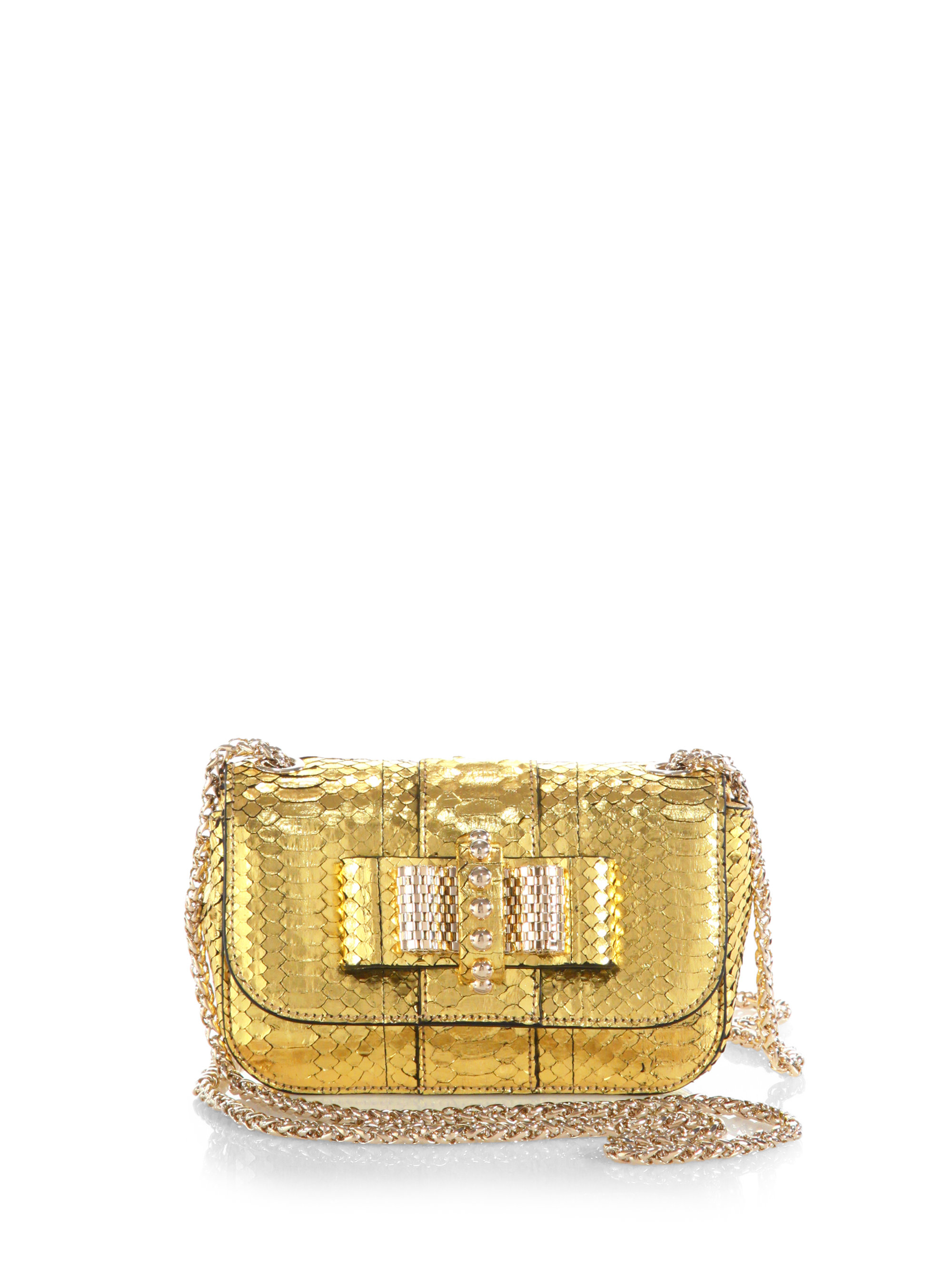 christian louboutin watersnake flats Metallic gold-tone tie detail ...