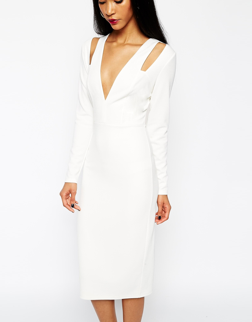 red long sleeve plunge dress