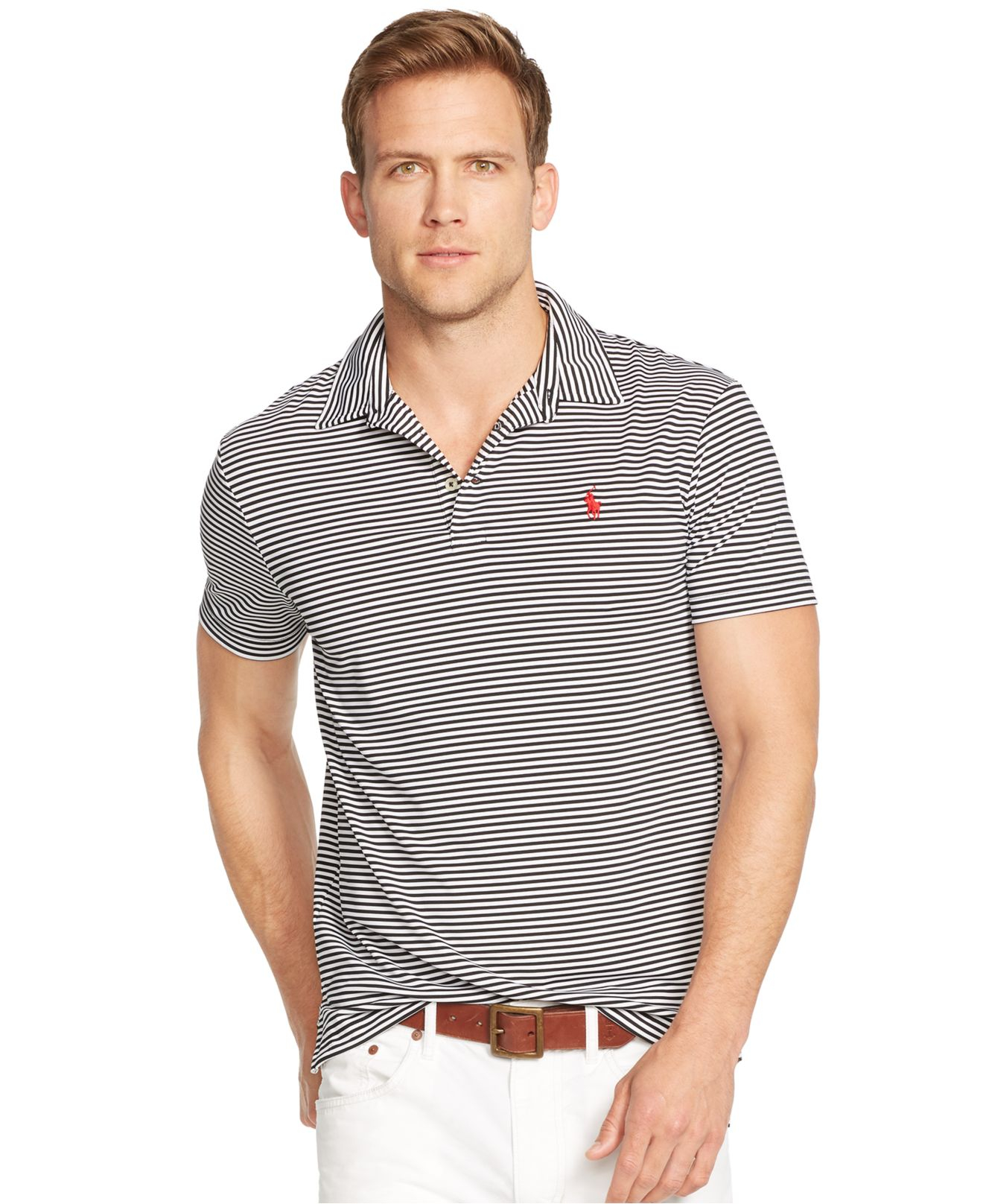 Polo ralph lauren Striped Performance Jersey Polo in Gray for Men | Lyst