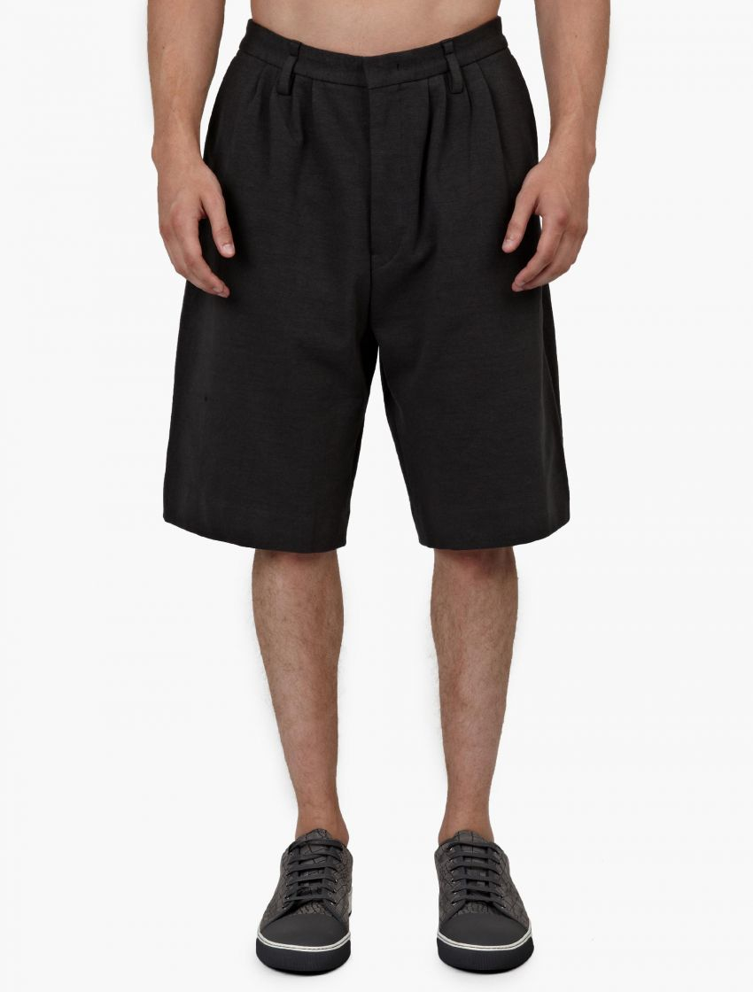 Paul smith Khaki Pleated-front Cotton Shorts in Black for Men | Lyst