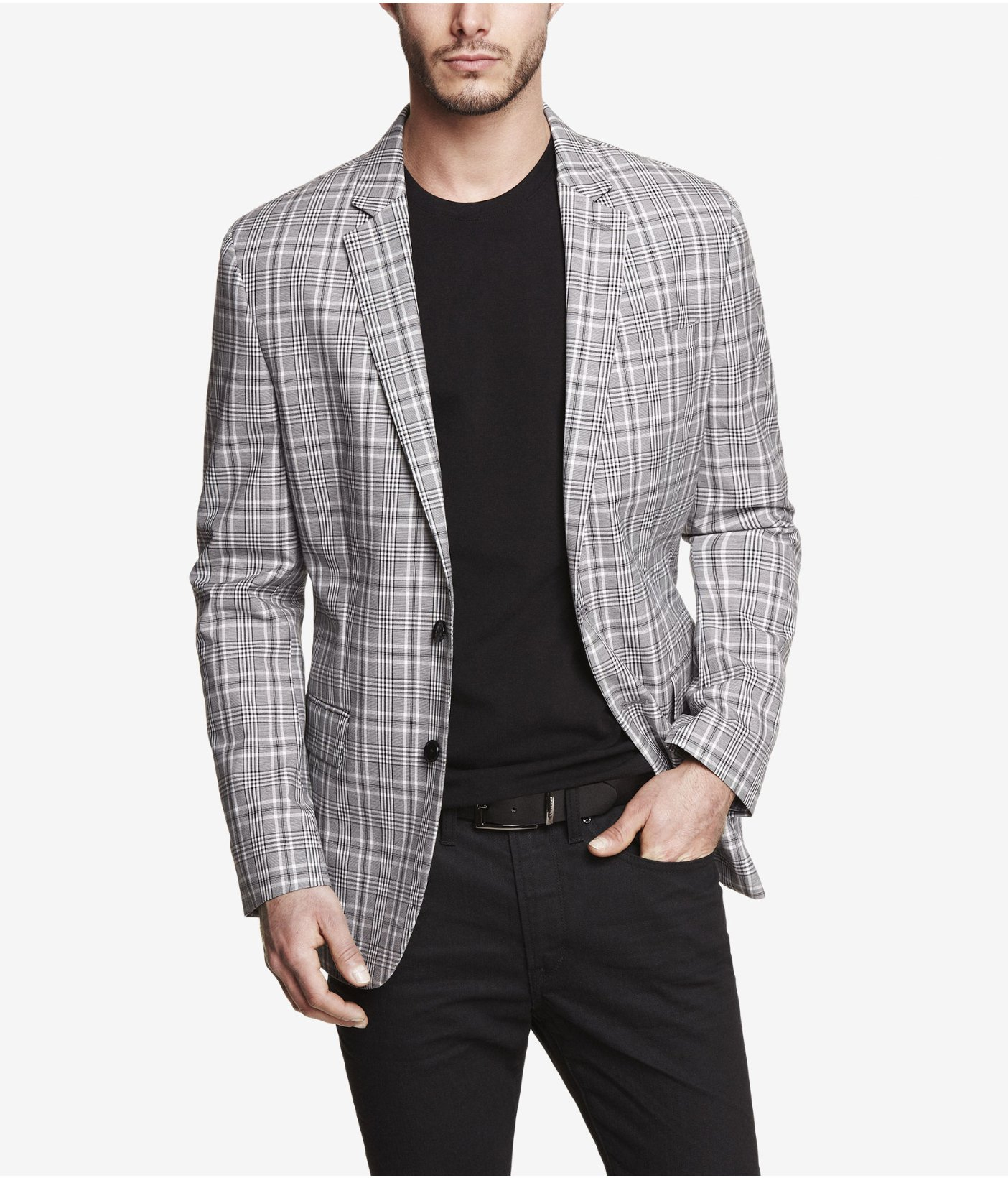 Express Cotton Plaid Blazer in Black for Men - Lyst