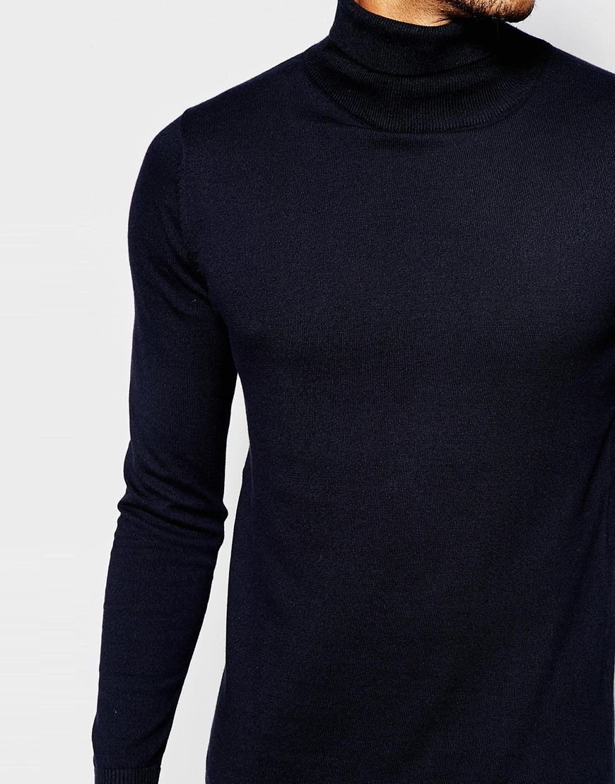 Jack & Jones Premium Roll Neck Sweater in Blue for Men - Lyst