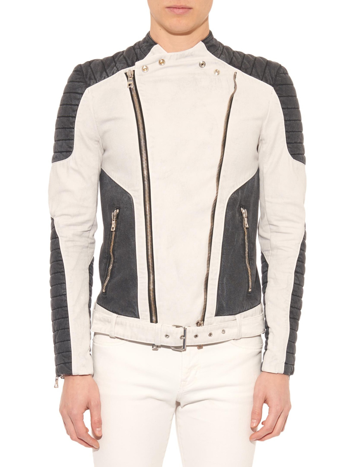 Balmain Bi-Colour Cotton Biker Jacket 
