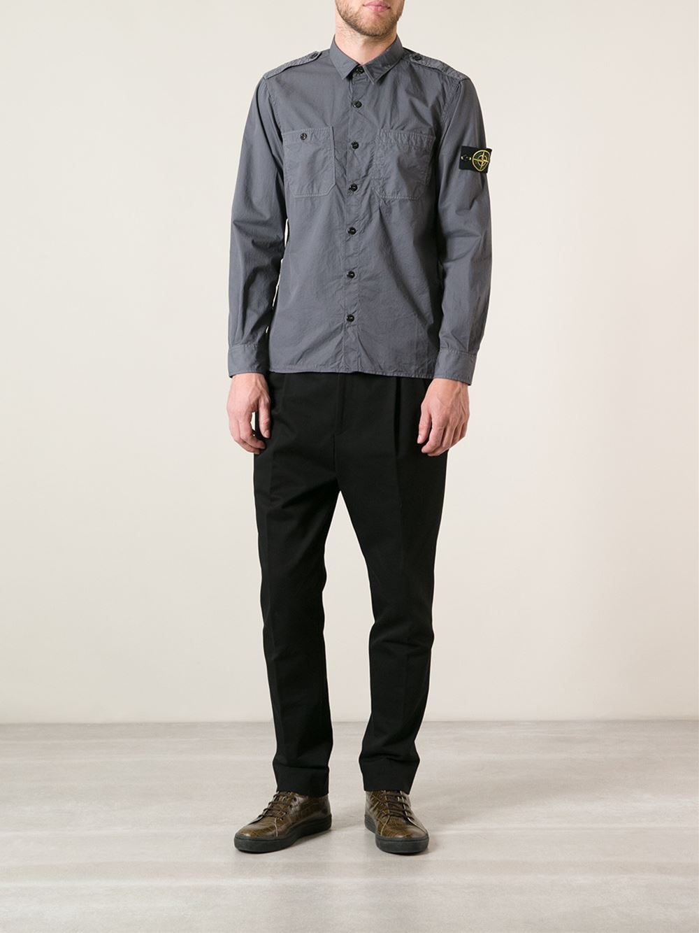 Stone Island Military Style Shirt in Gray for Men | Lyst