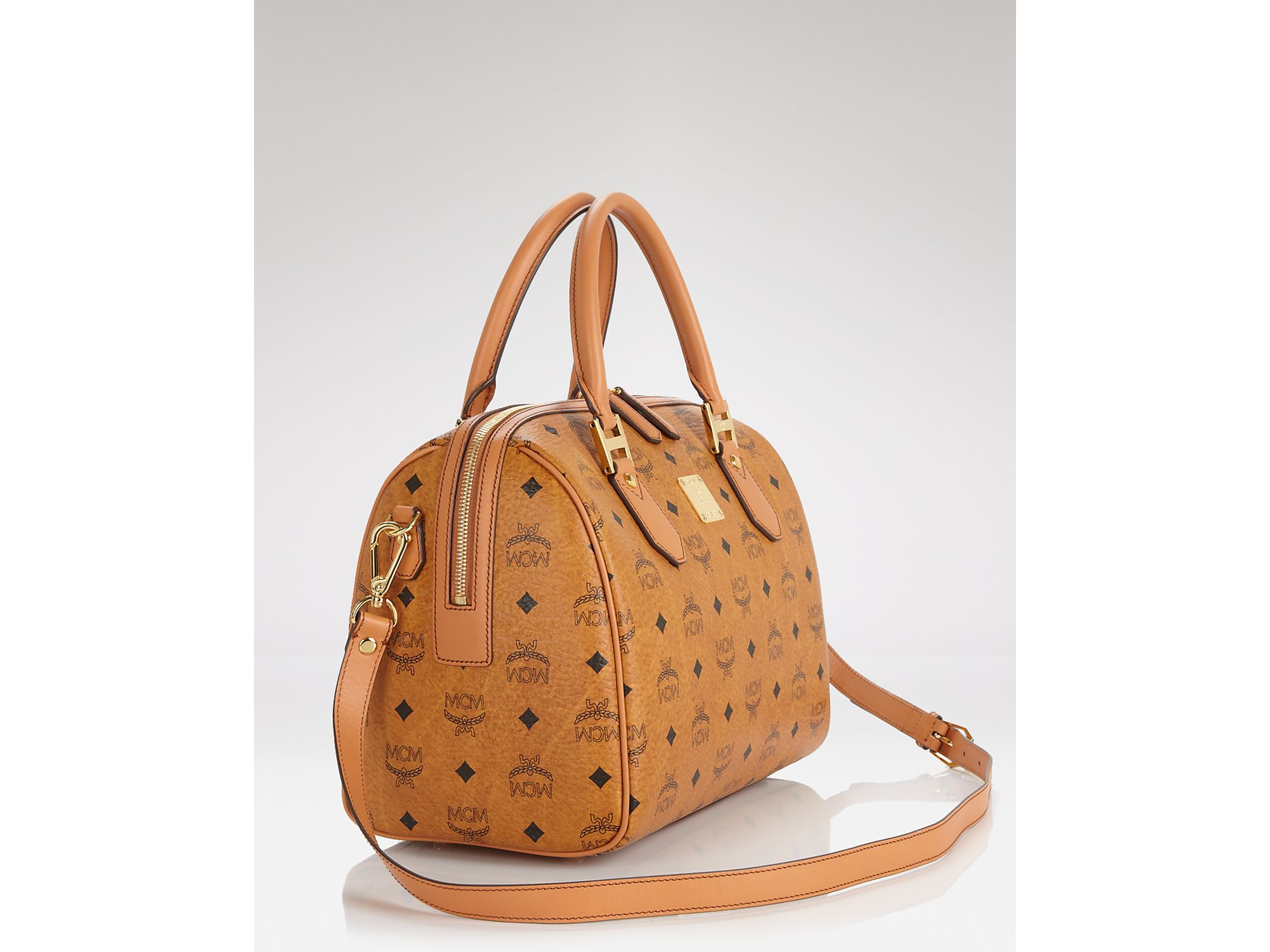 Mcm Heritage Boston Satchel Bag, Cognac IUCN Water