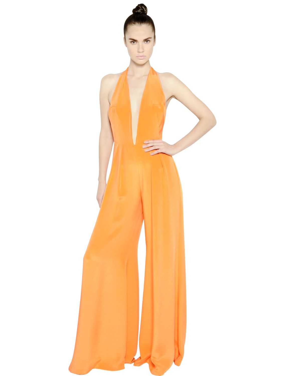 orange silk jumpsuit