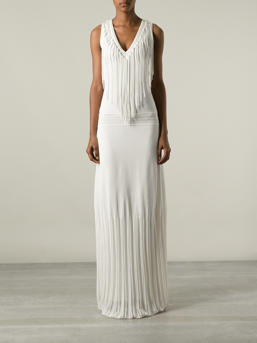 Roberto Cavalli Fringed Evening Dress in White - Lyst