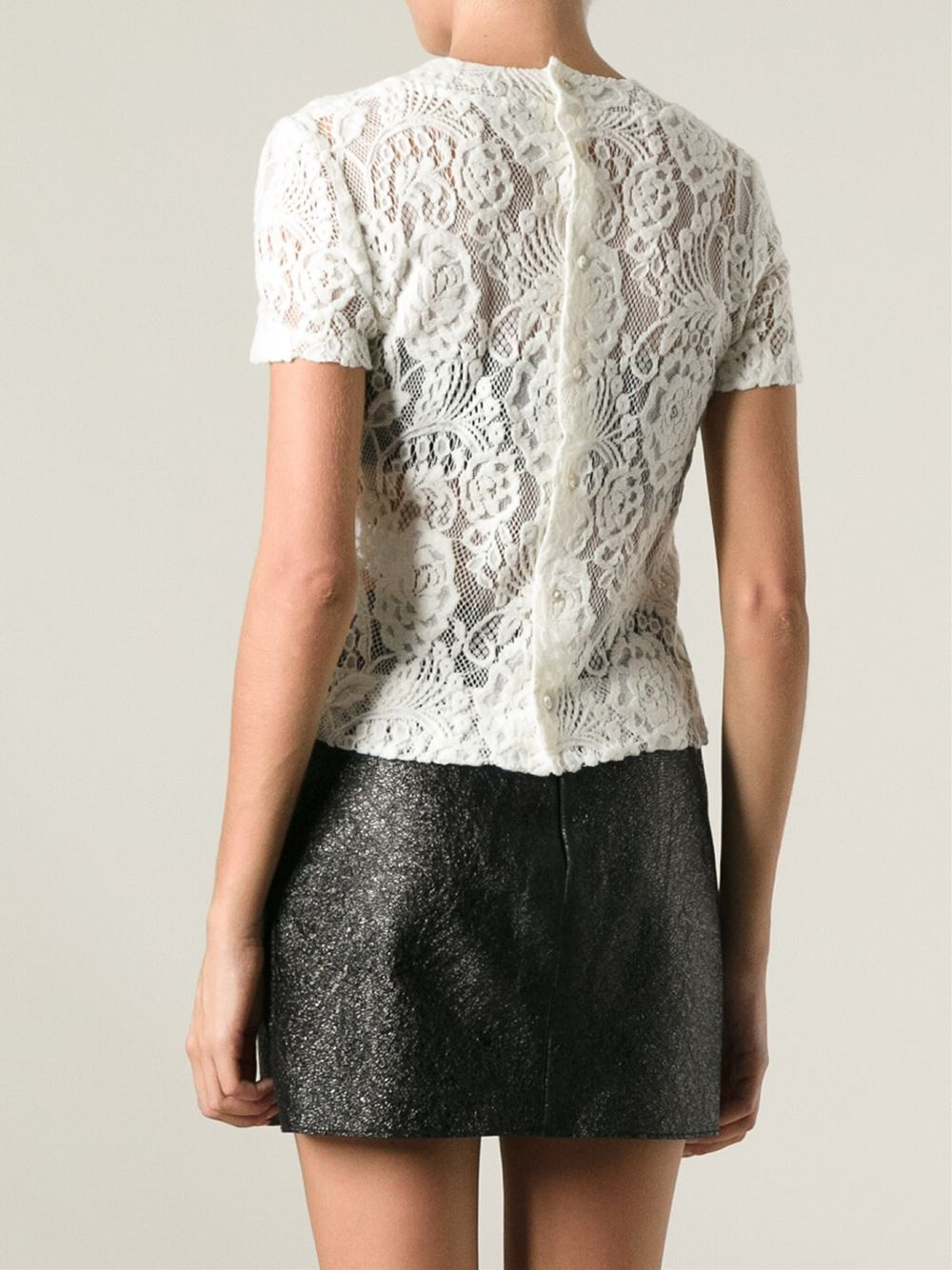 Lyst - Ermanno Scervino Short Sleeve Lace Blouse in White