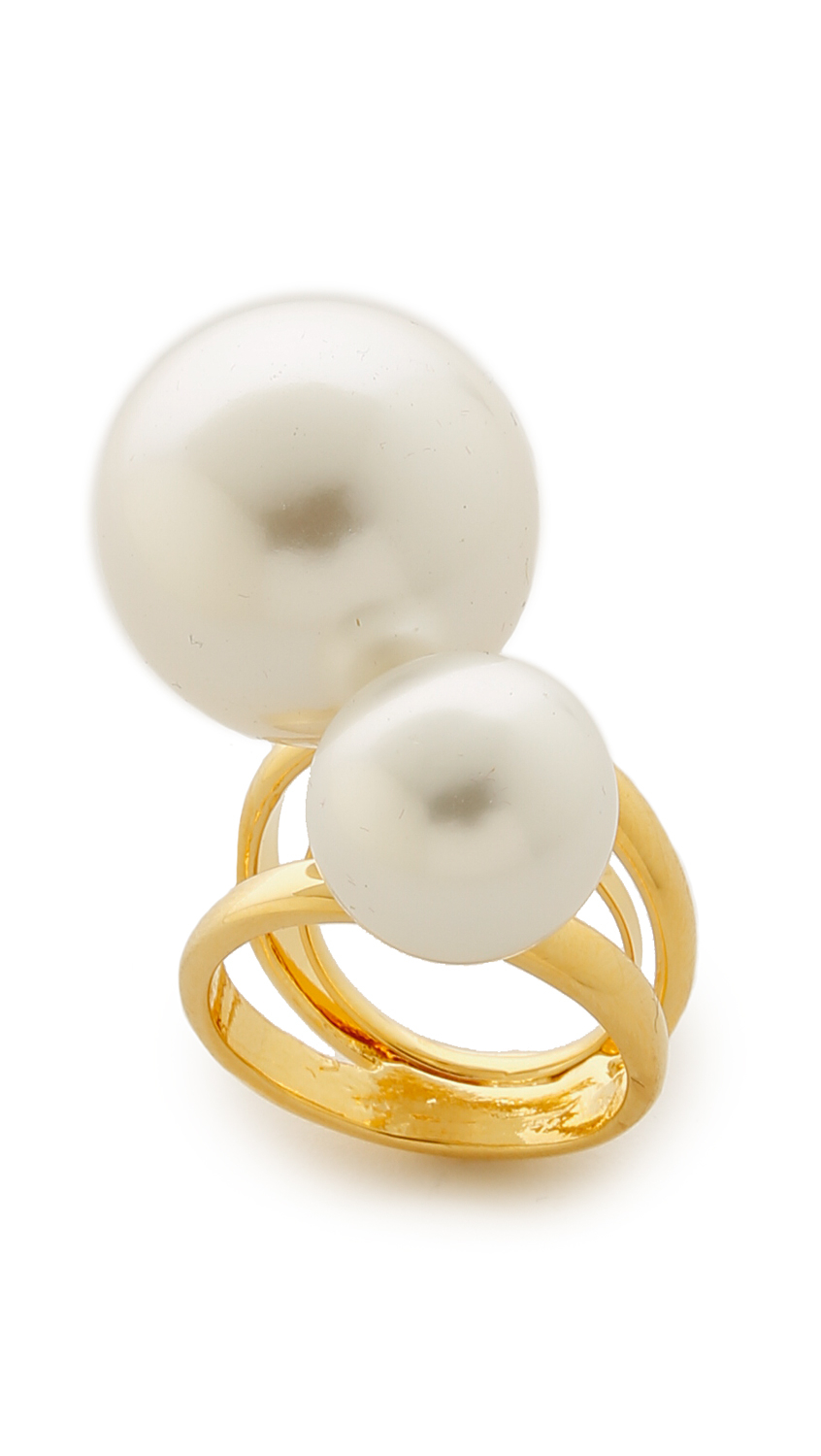 Kenneth Jay Lane Double Imitation Pearl Ring - Pearl/gold in ...