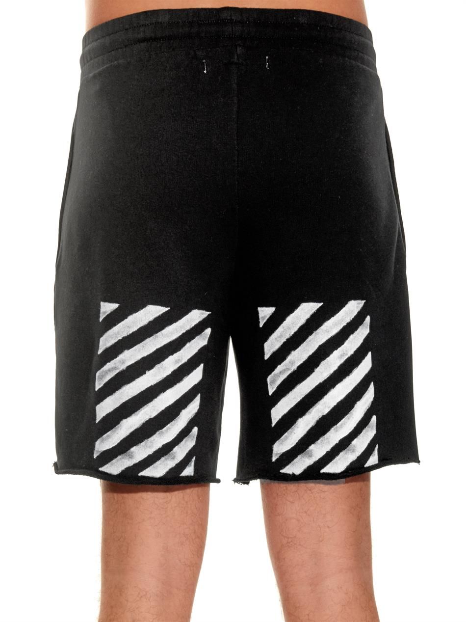 Off-white c/o virgil abloh Printed Cotton-Jersey Track Shorts in Black for Men | Lyst