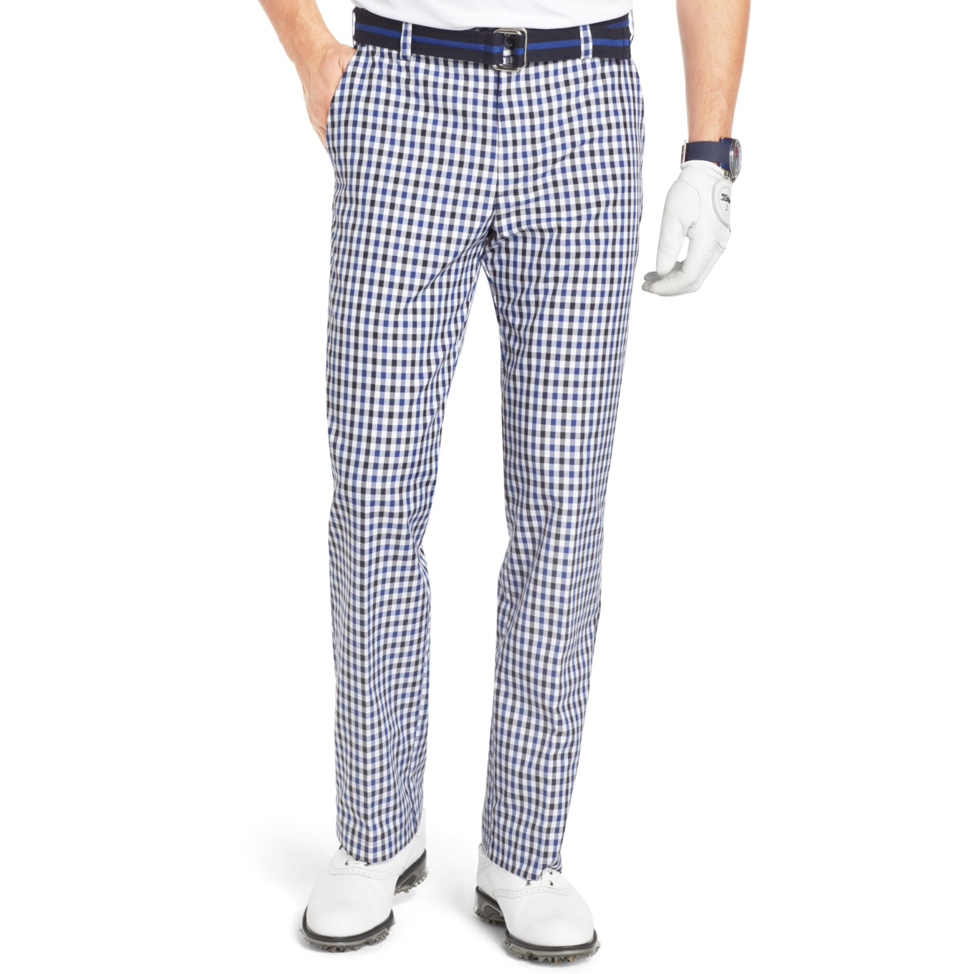 Izod Flat Front Gingham Check Performance Golf Pants in Blue for Men - Lyst