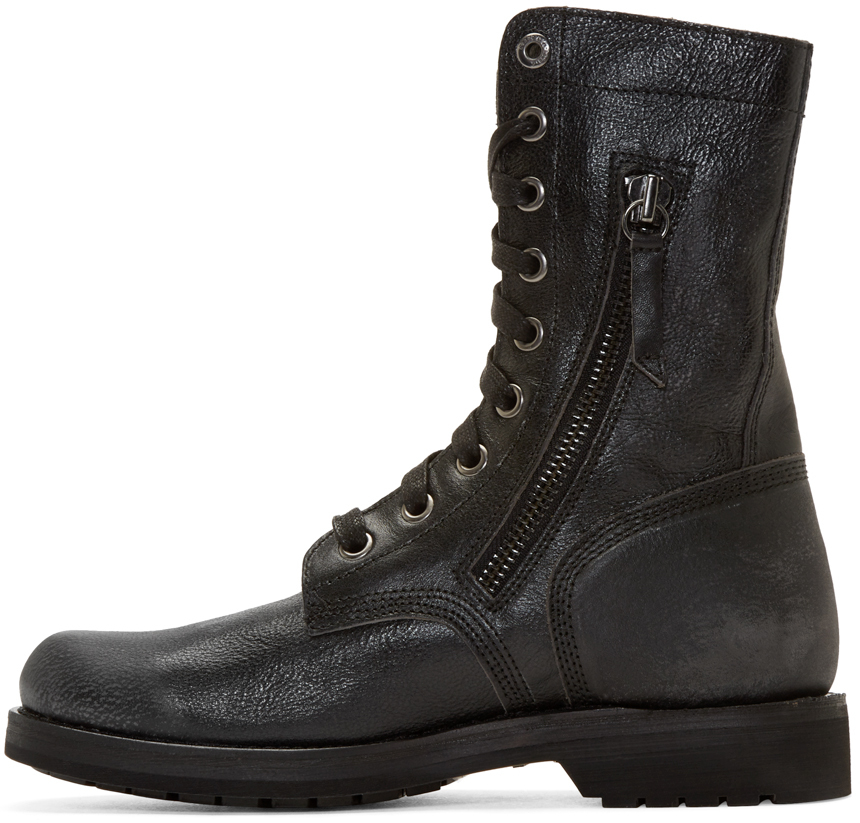 DIESEL Black Leather D_komtop Combat Boots for Men - Lyst