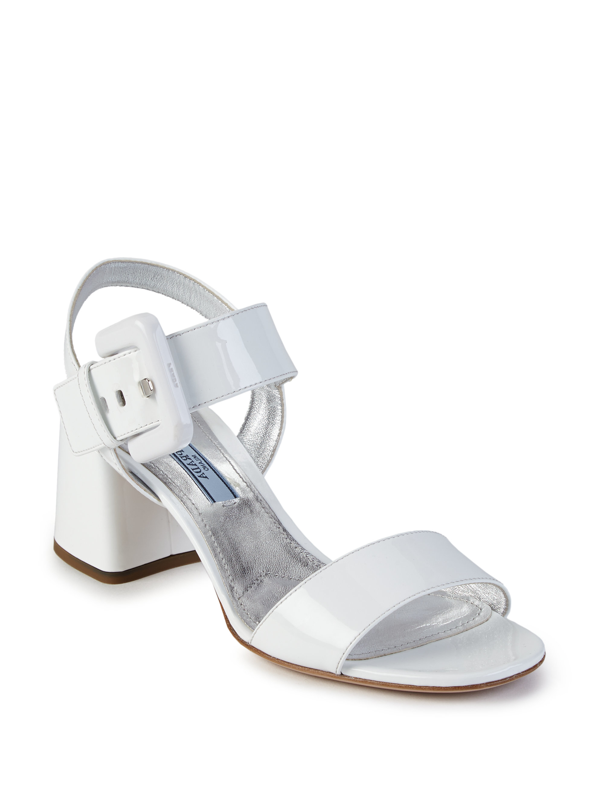 Prada Patent Leather Mid-heel Sandals in White | Lyst